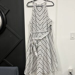 New York & Company Gray and White Striped Maxi Dress